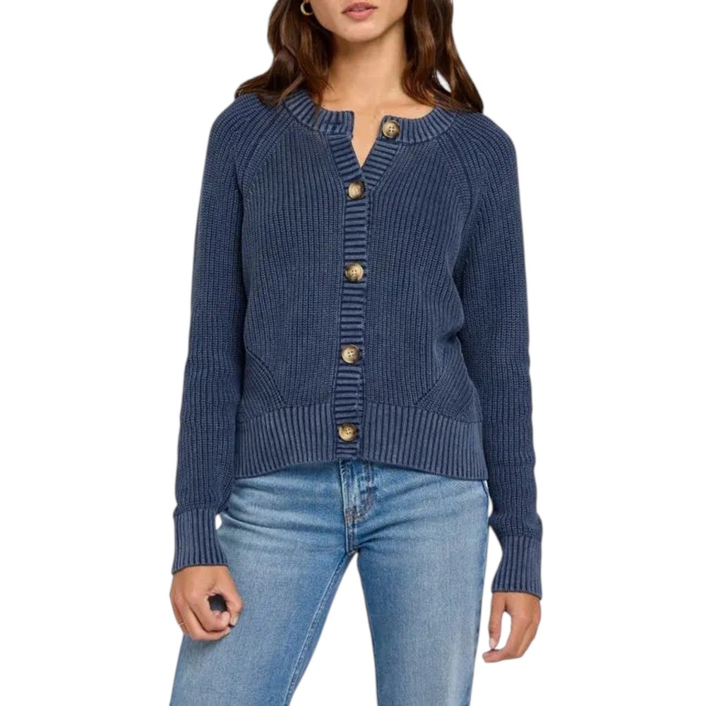 Faherty Sunwashed Organic Cotton Fisherman Cardigan Blue Shaker Stitch Coastal S